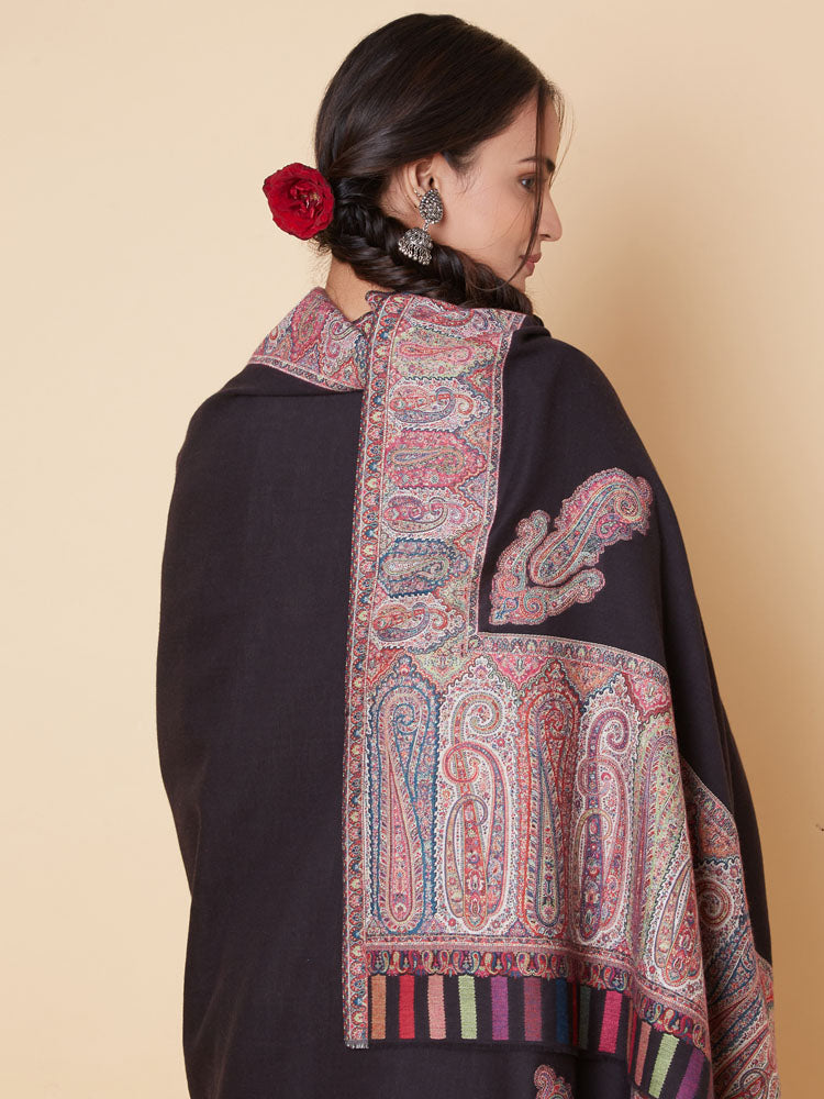 Kani Dordaar Wool Shawl – Black Plum