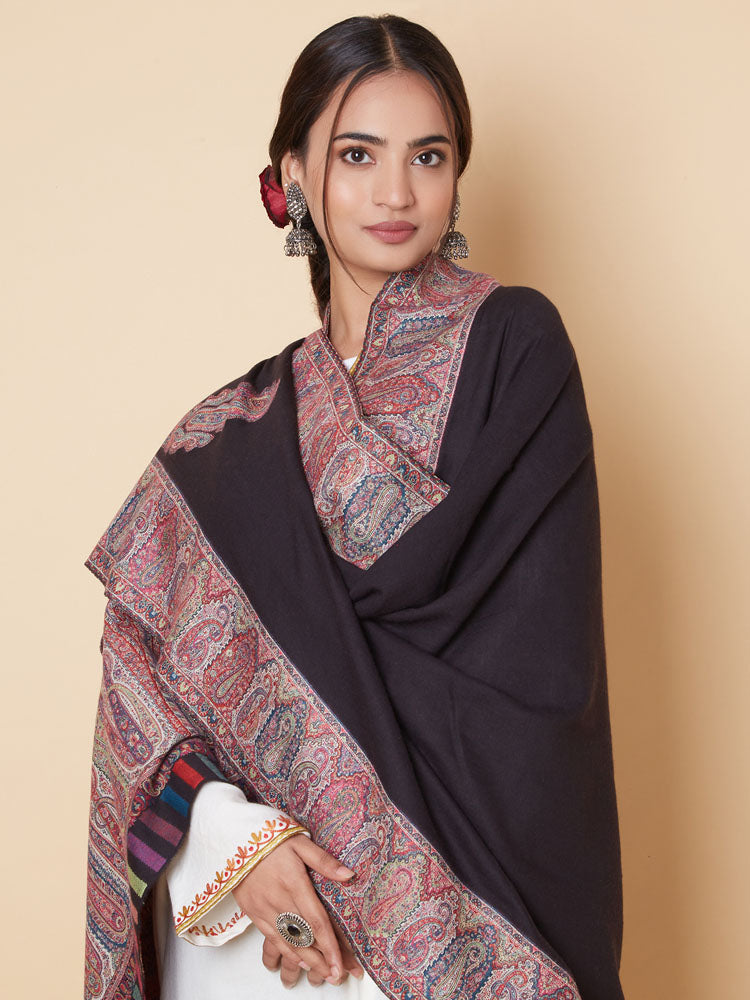 Kani Dordaar Wool Shawl – Black Plum