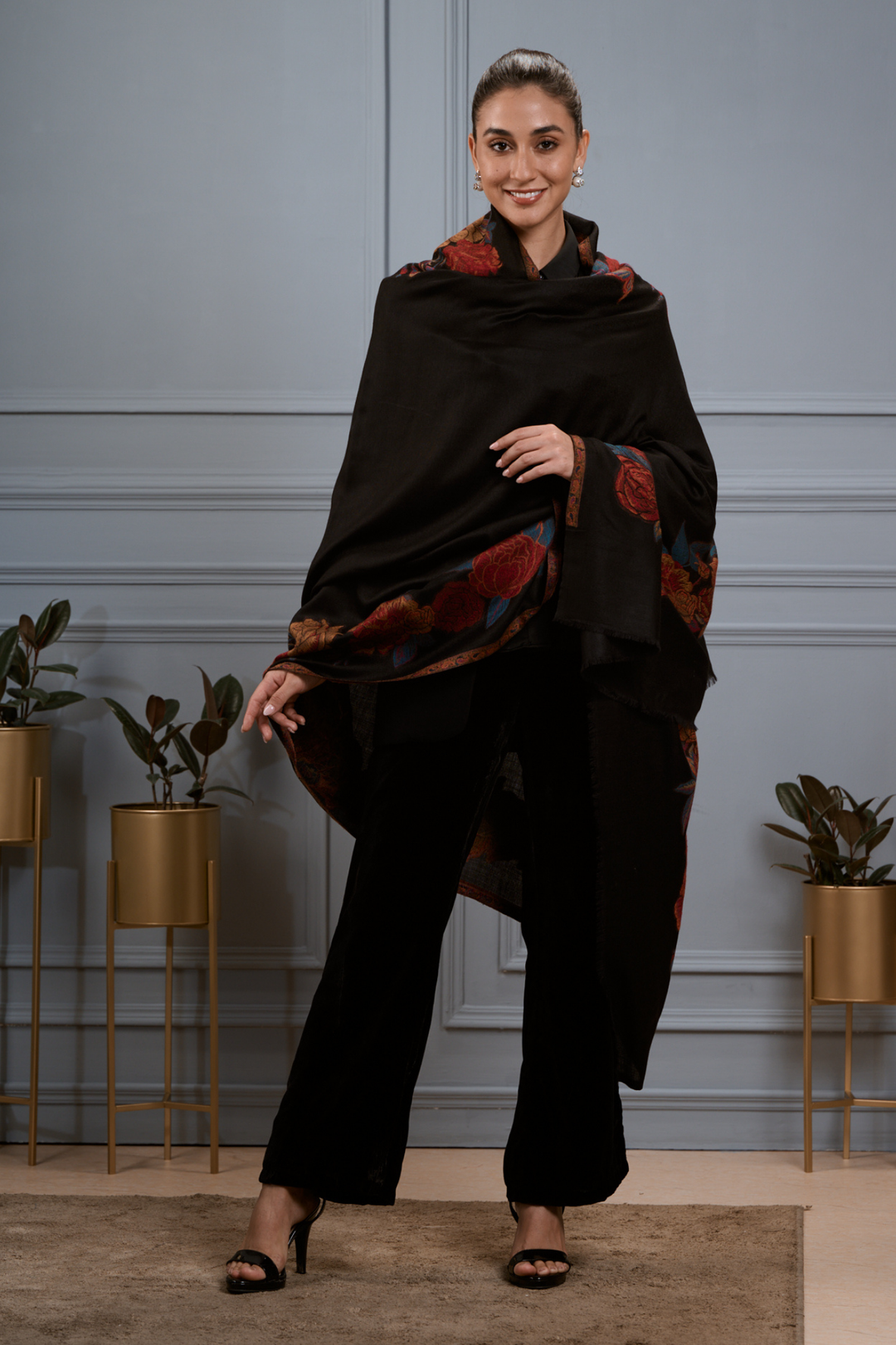 Shawl Women's Border Floral Fine Wool Kaani Shawl