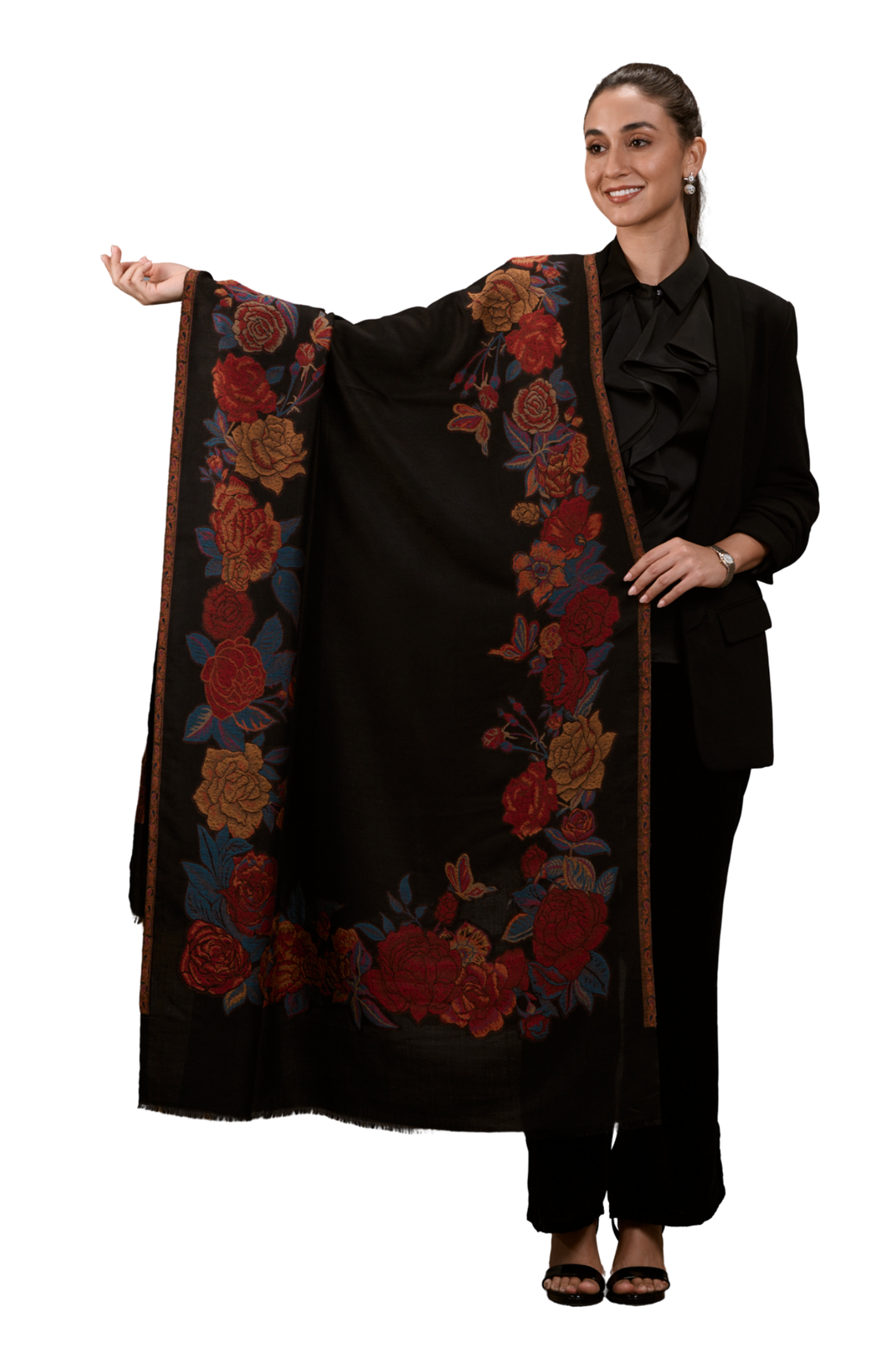 Shawl Women's Border Floral Fine Wool Kaani Shawl