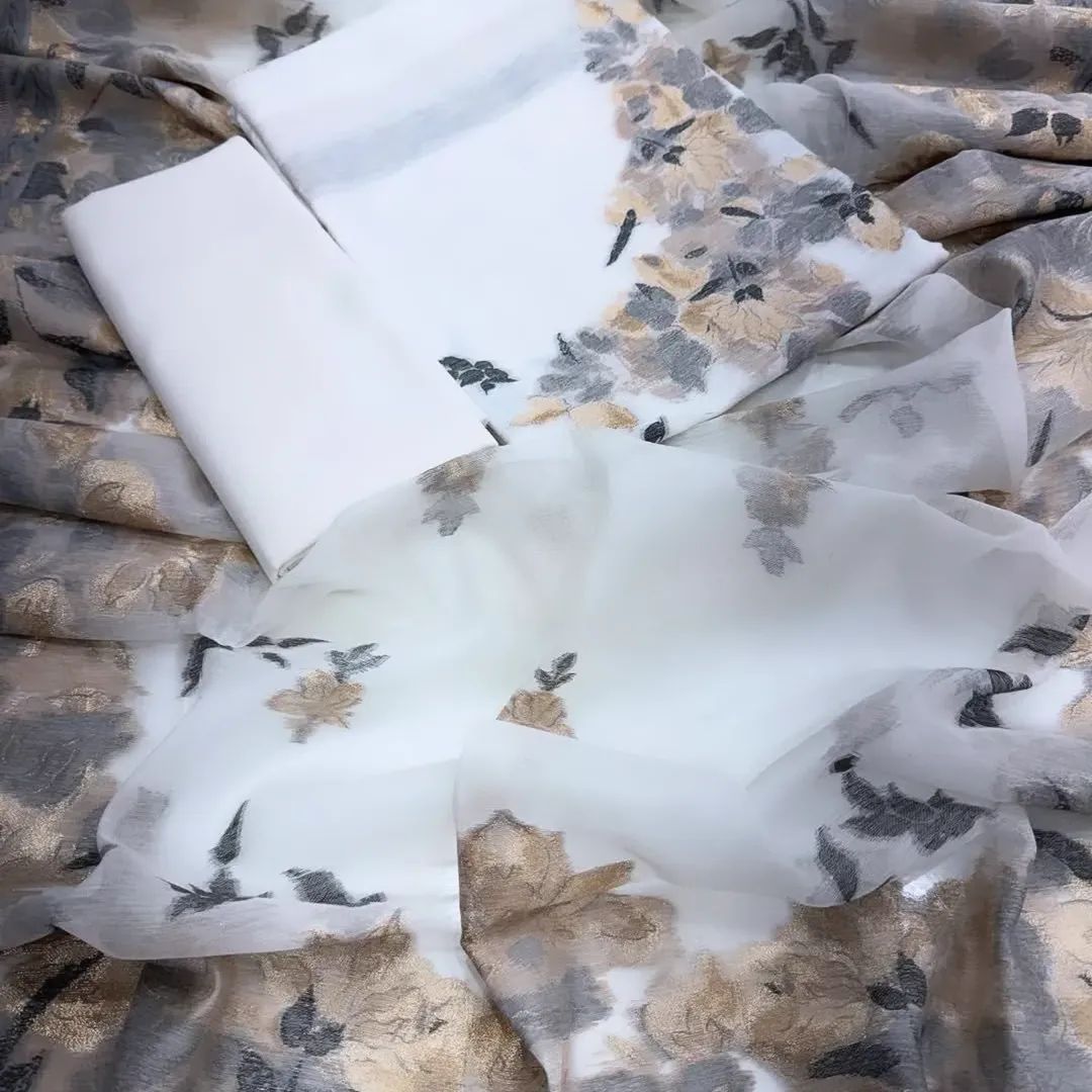 Premium Quality pure silk Branded 3 pics unstitched suit with Kani weaving._