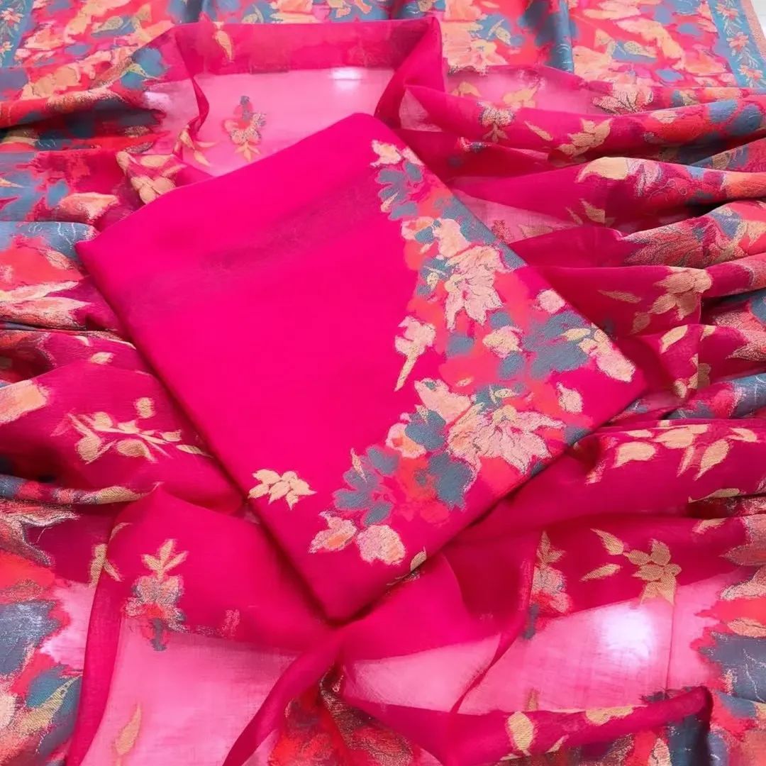 Premium Quality pure silk Branded 3 pics unstitched suit with Kani weaving._