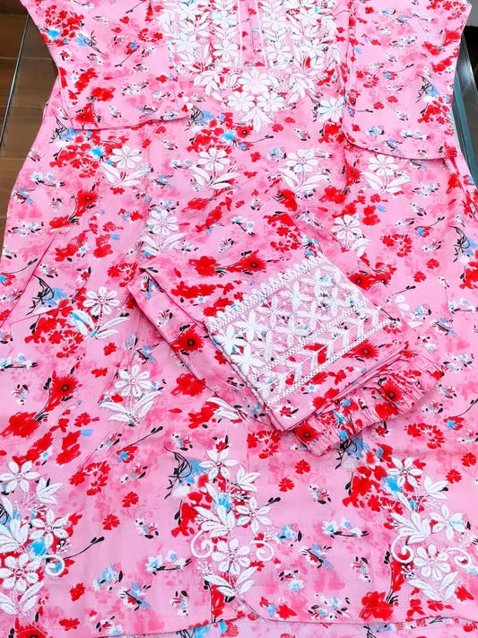 Printed with embroidery Long kurta set