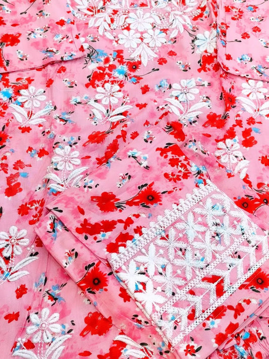 Printed with embroidery Long kurta set