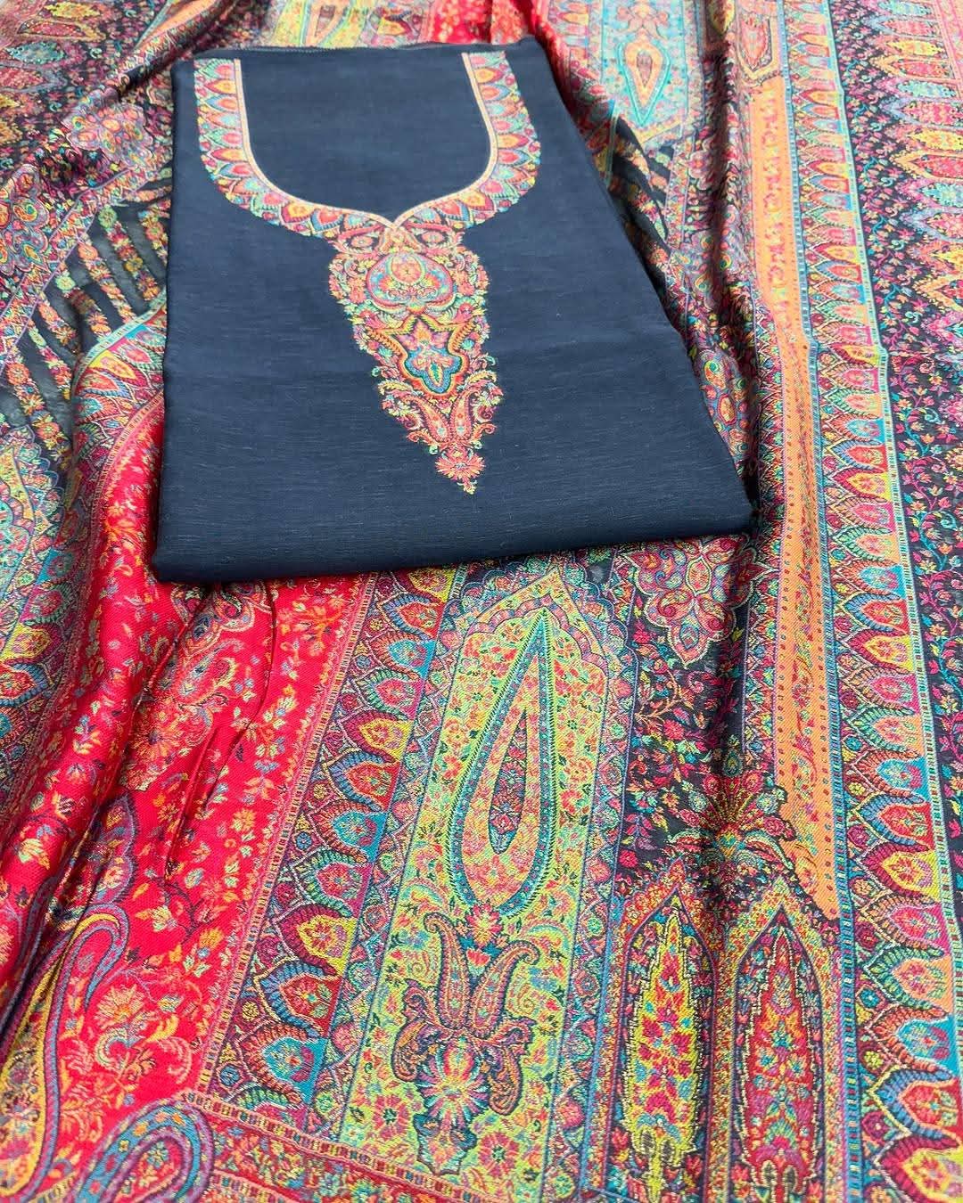 Bridal pure silk Kani weaving 3pcs unstitched suits.