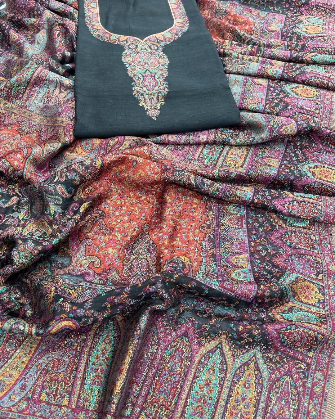 Bridal pure silk Kani weaving 3pcs unstitched suits.