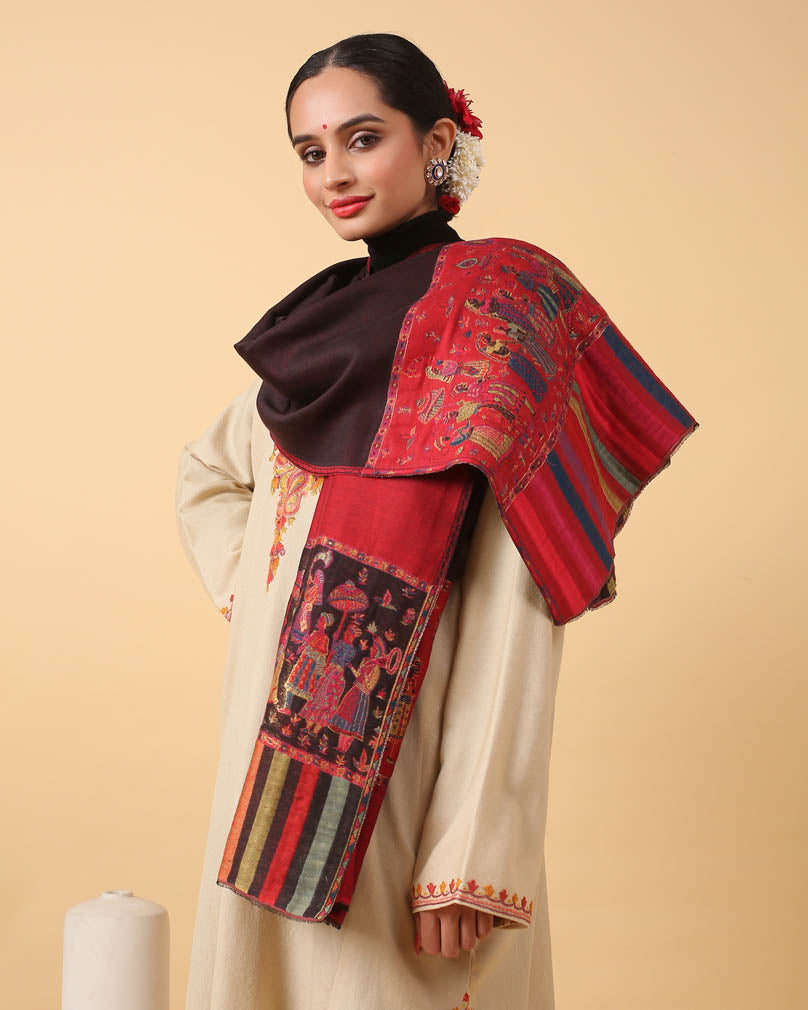 Shawl Baraat Border Reversible  – Maroon, Red