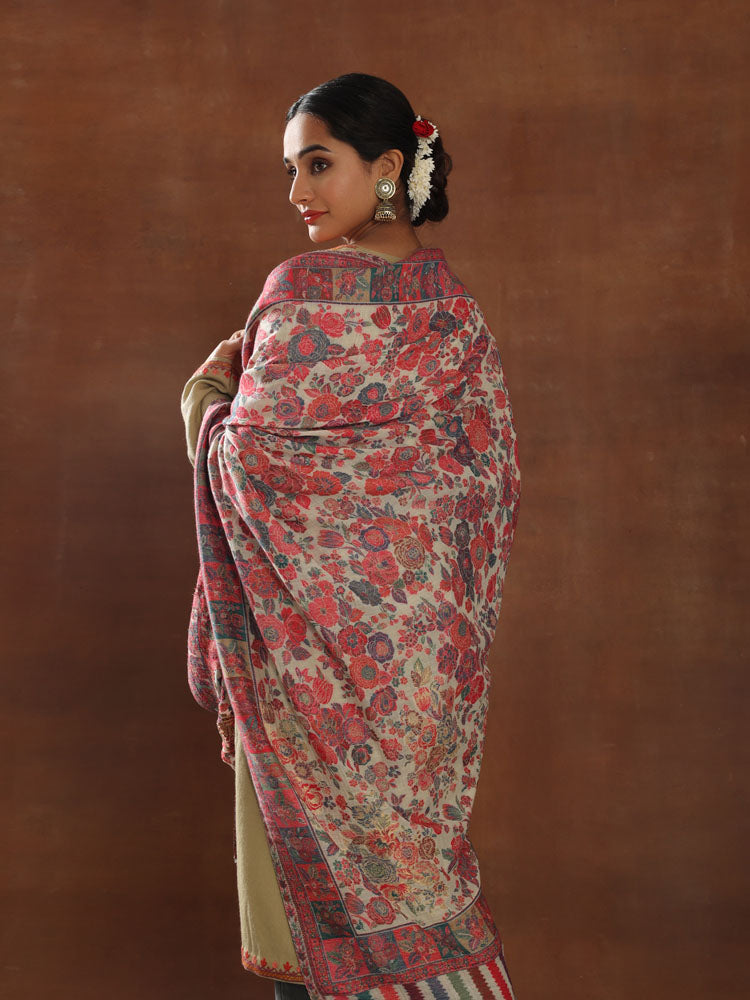 Phooldar Kani Shawl with Zari – White Multi