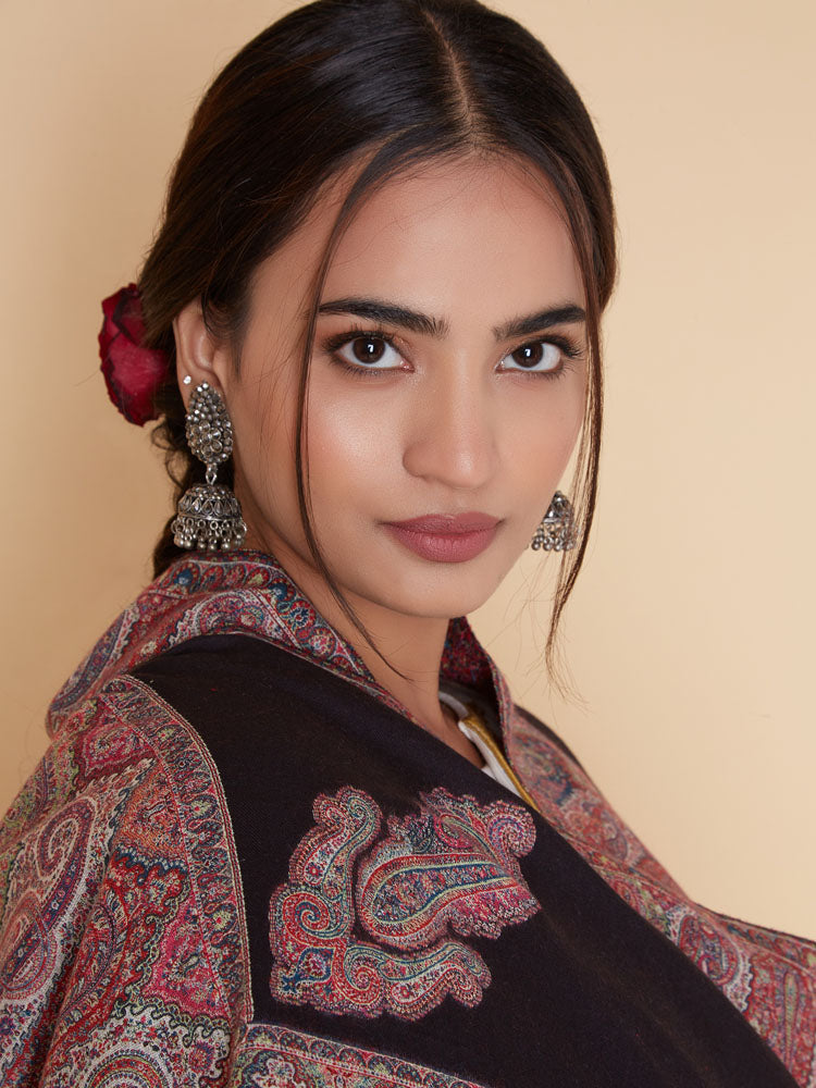 Kani Dordaar Wool Shawl – Black Plum