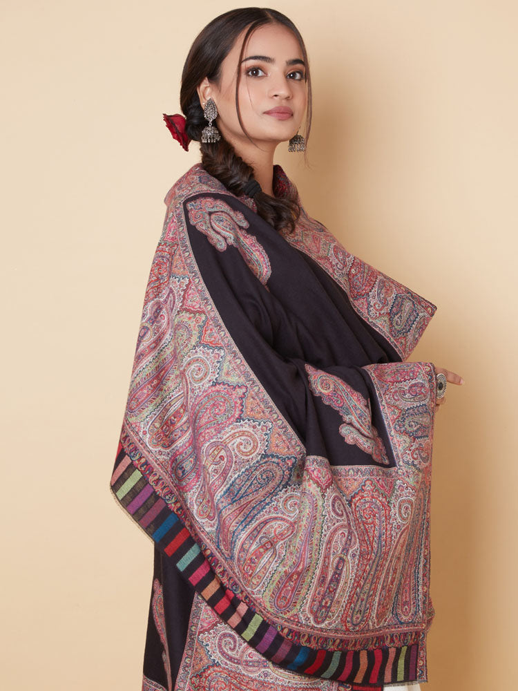 Kani Dordaar Wool Shawl – Black Plum