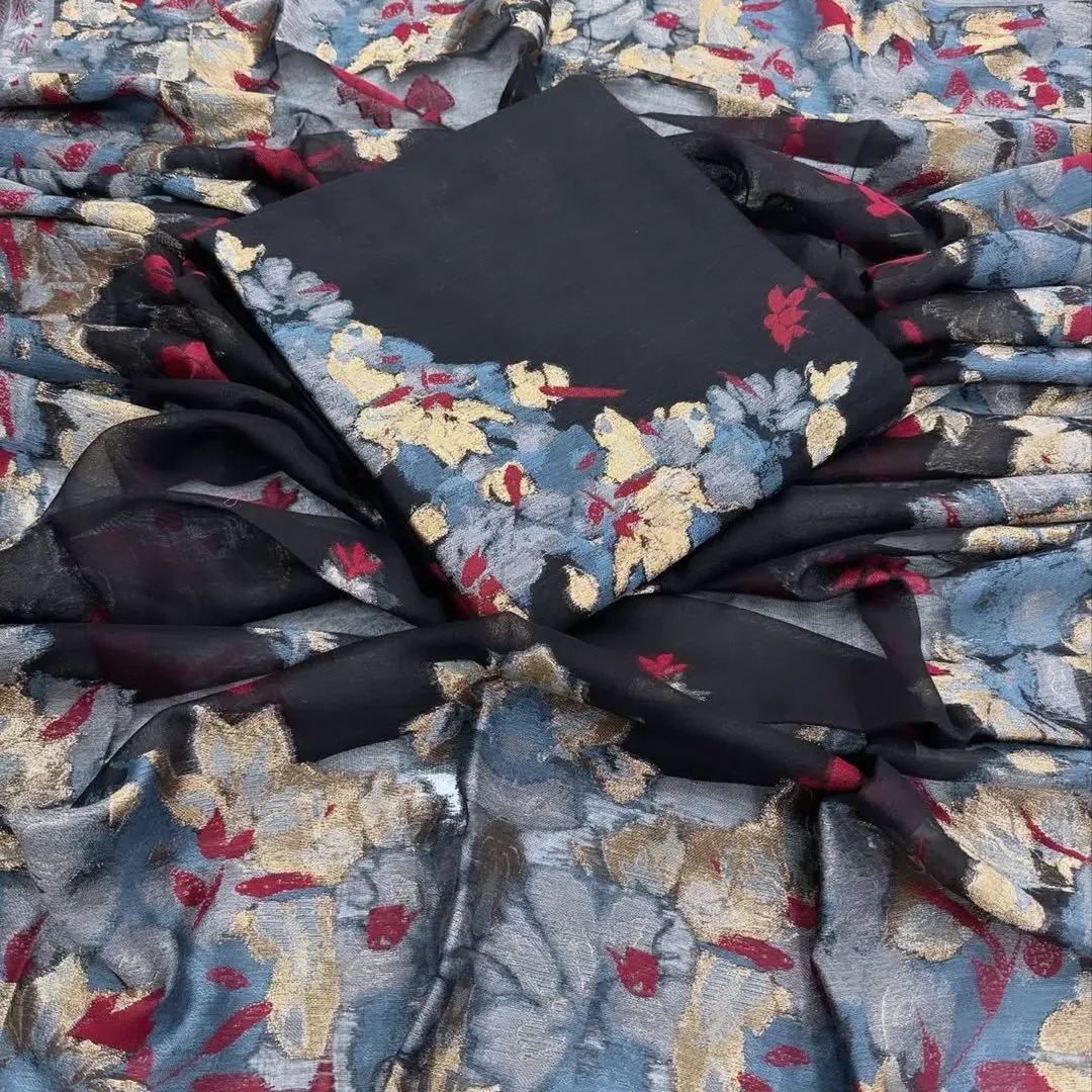 Premium Quality pure silk Branded 3 pics unstitched suit with Kani weaving._