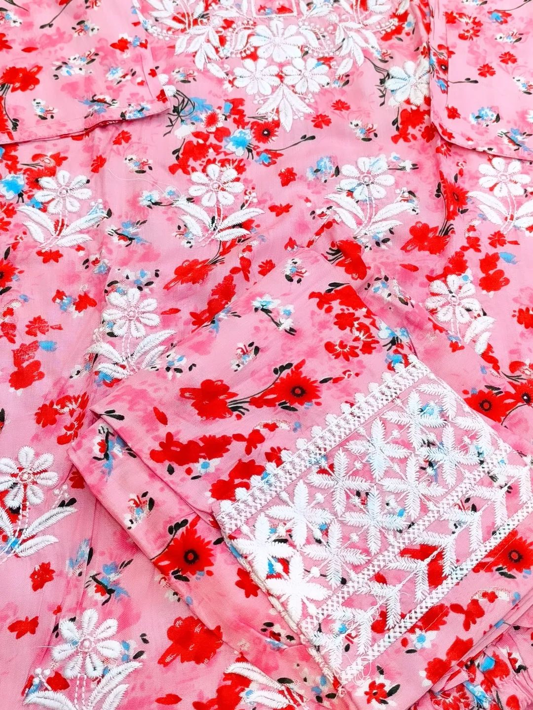 Printed with embroidery Long kurta set