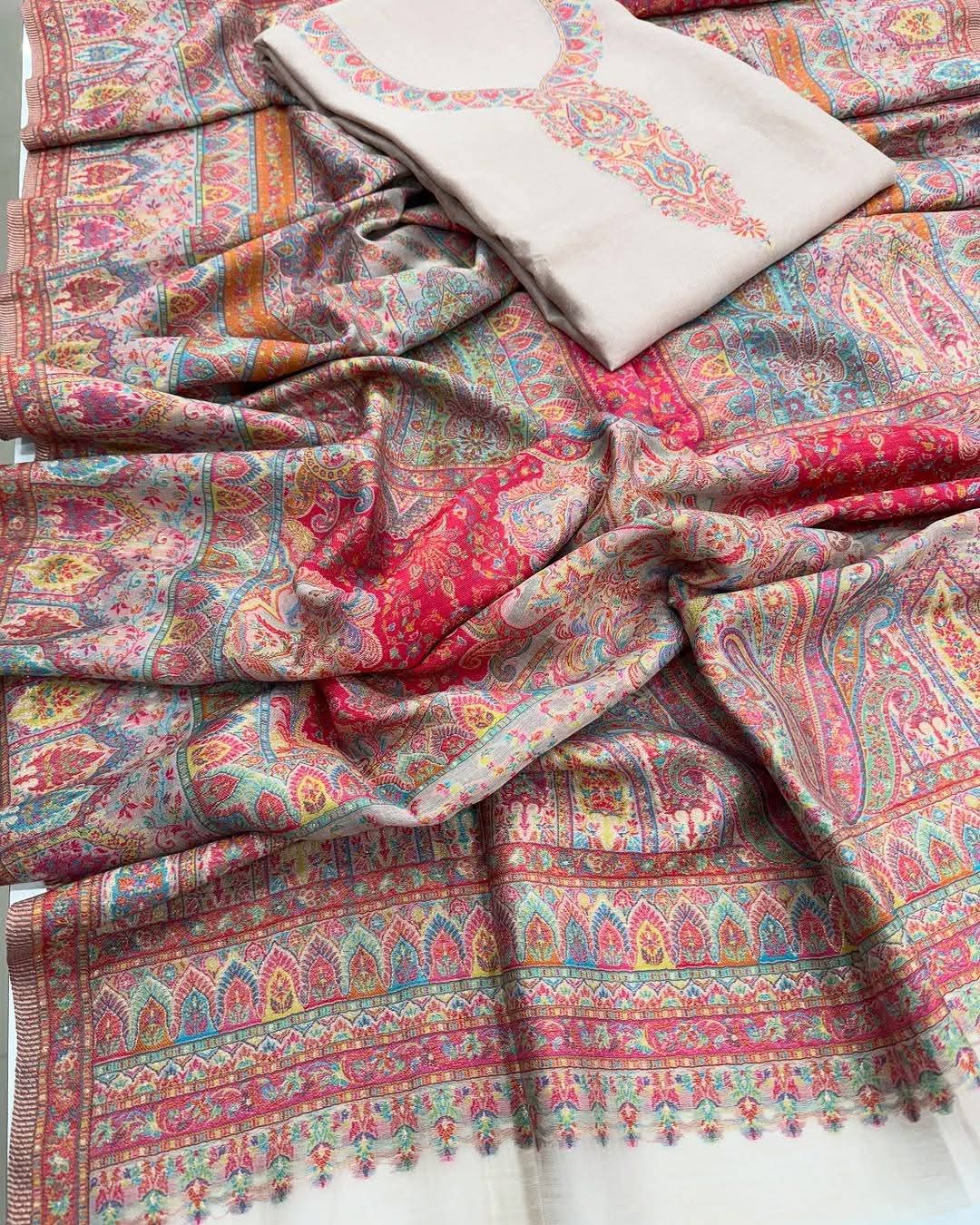 Bridal pure silk Kani weaving 3pcs unstitched suits.