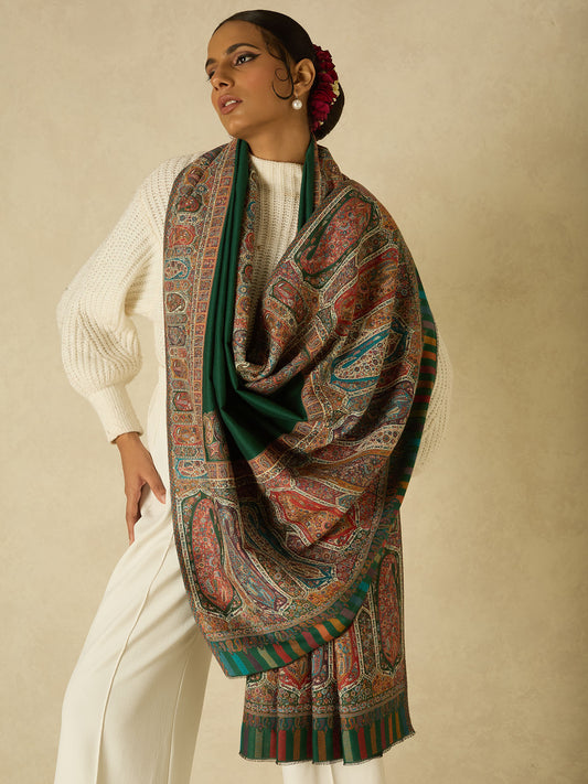 Hayat Paisley Daur Kani Shawl – Meadow Green