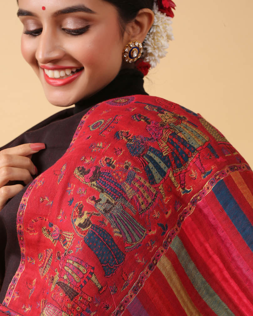 Shawl Baraat Border Reversible  – Maroon, Red
