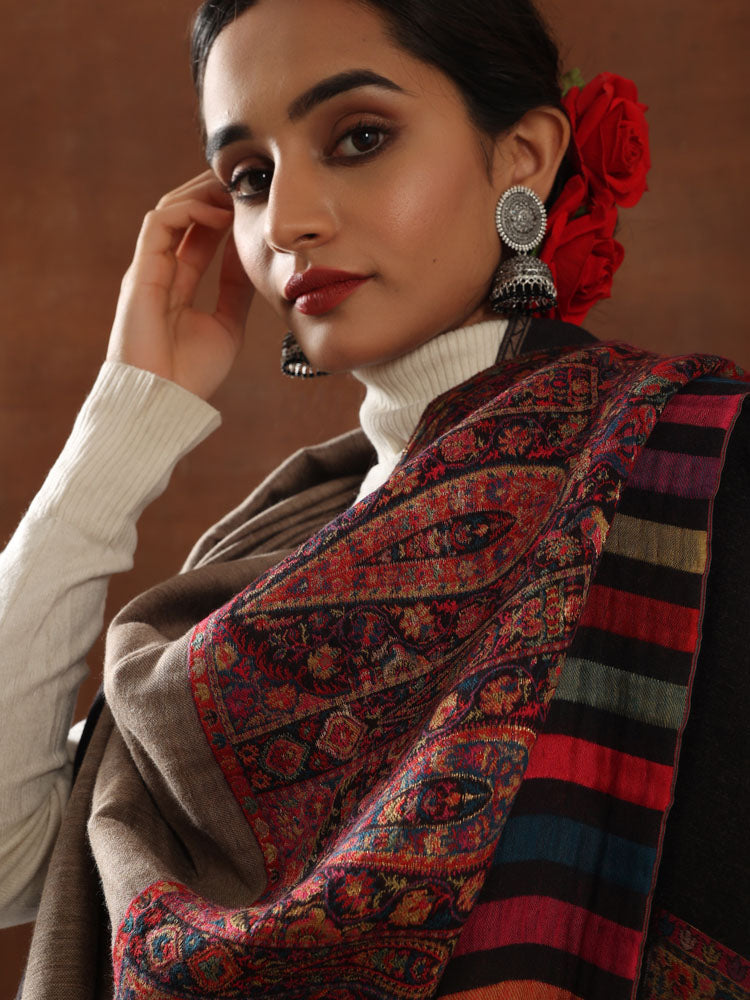 Shawl Baraat Border Reversible– Black, Beige